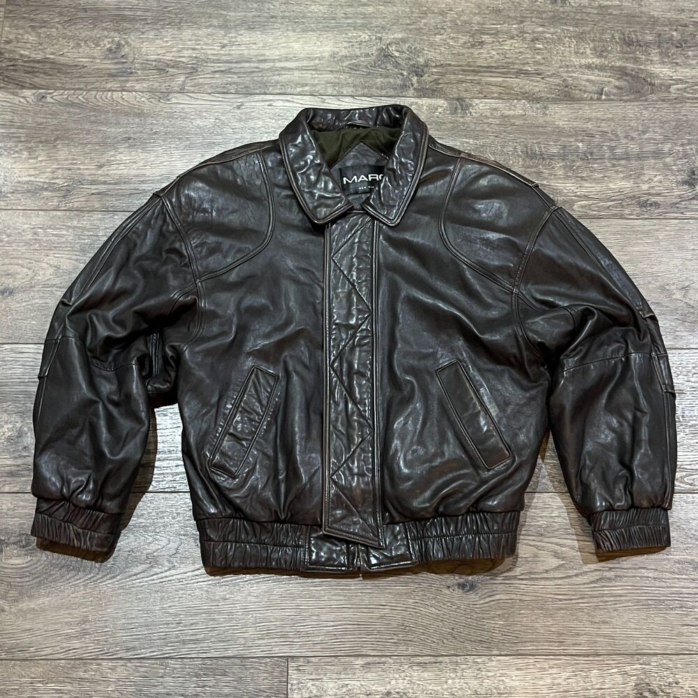 Vintage 80s/90s Marc New York Leather Bomber Jacket Black Made Korea Men's Large